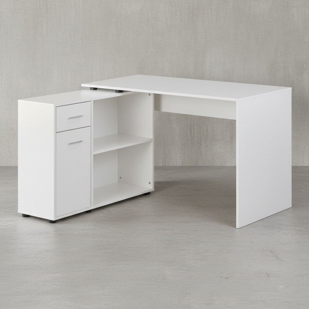 KADIMA DESIGN Schreibtisch mit Regal-Platte: Integriertes Regal, flexibel aufstellbar, Melaminharz-Beschichtung, Schublade/Tür