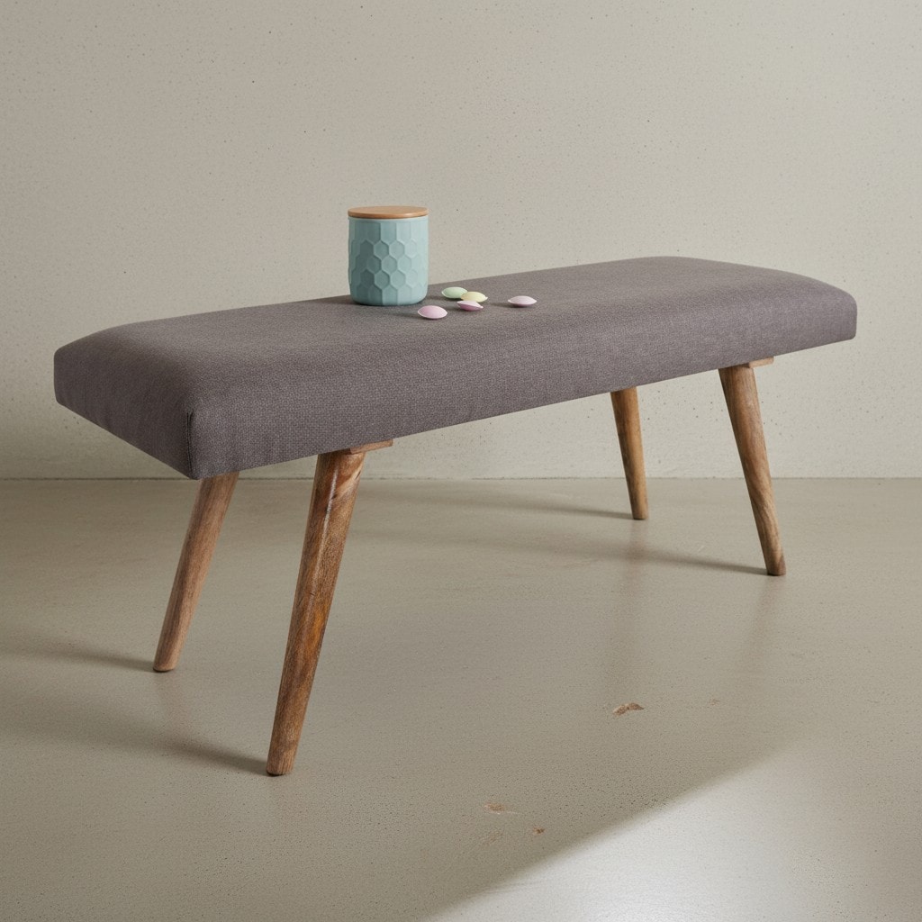 KADIMA DESIGN Sitzbank SILE: Retro-Stil, Bequeme Polsterung, Strapazierf&auml;higer Stoffbezug, Massivholz, Anti-Rutsch-Noppen - Bild 1