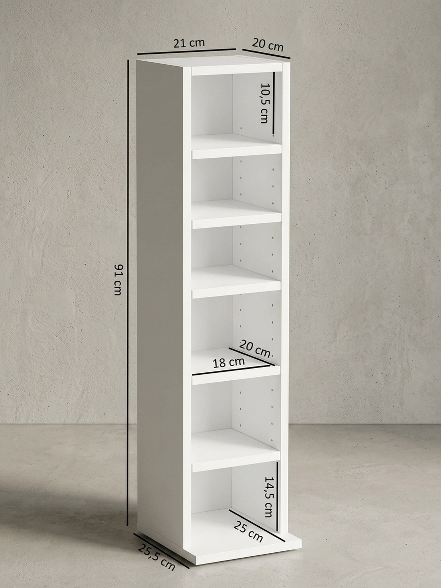 KADIMA DESIGN 6-Fächer Wandregal, Holz weiß, freistehend, schmal, 21x91x25,5 cm. online kaufen bei Netto