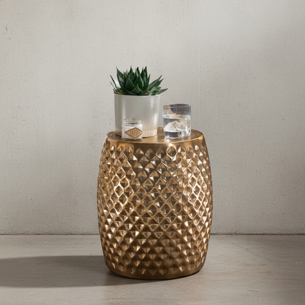 KADIMA DESIGN Orientalischer Beistelltisch ENNS: Hammerschlag-Aluminium, runde Form, kratzfrei