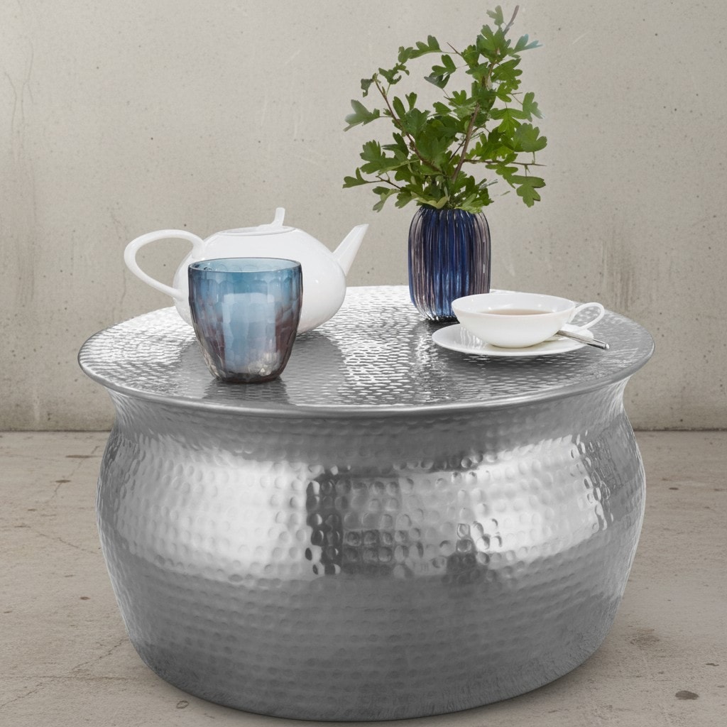KADIMA DESIGN Couchtisch ENNS: Orientalisch, Hammerschlagstrukturen, Aluminium, handgefertigt