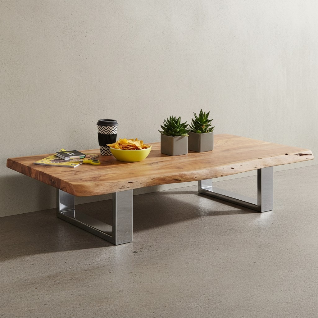 KADIMA DESIGN Massiver Akazienholz Couchtisch mit Baumkanten, Landhausstil, stabile Metallbeine - Bild 1