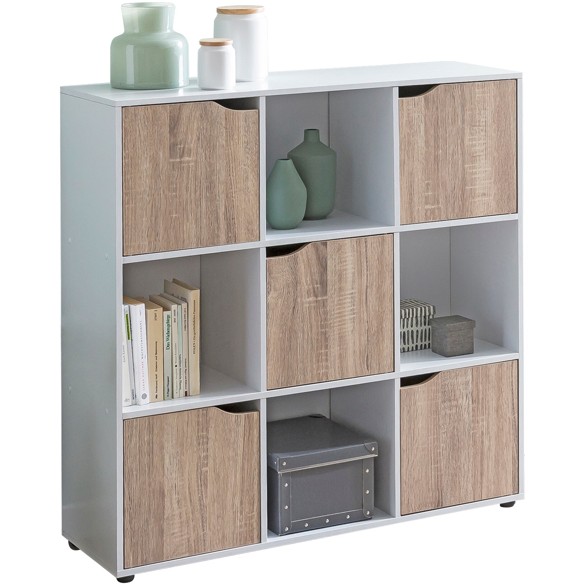 KADIMA DESIGN Standregal mit 9 F&auml;chern, Wei&szlig;/Sonoma, Stauraum f&uuml;r B&uuml;cher/Dekoration, 89x91x29 cm. - Bild 1