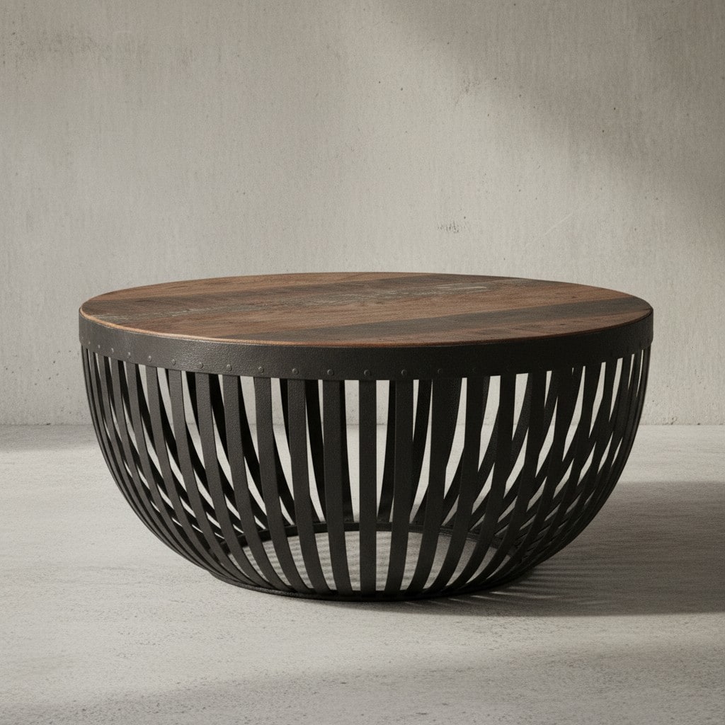 KADIMA DESIGN Couchtisch im Industrial-Design, Recyceltes Mangoholz, Braun, 70x33x70 cm. - Bild 1