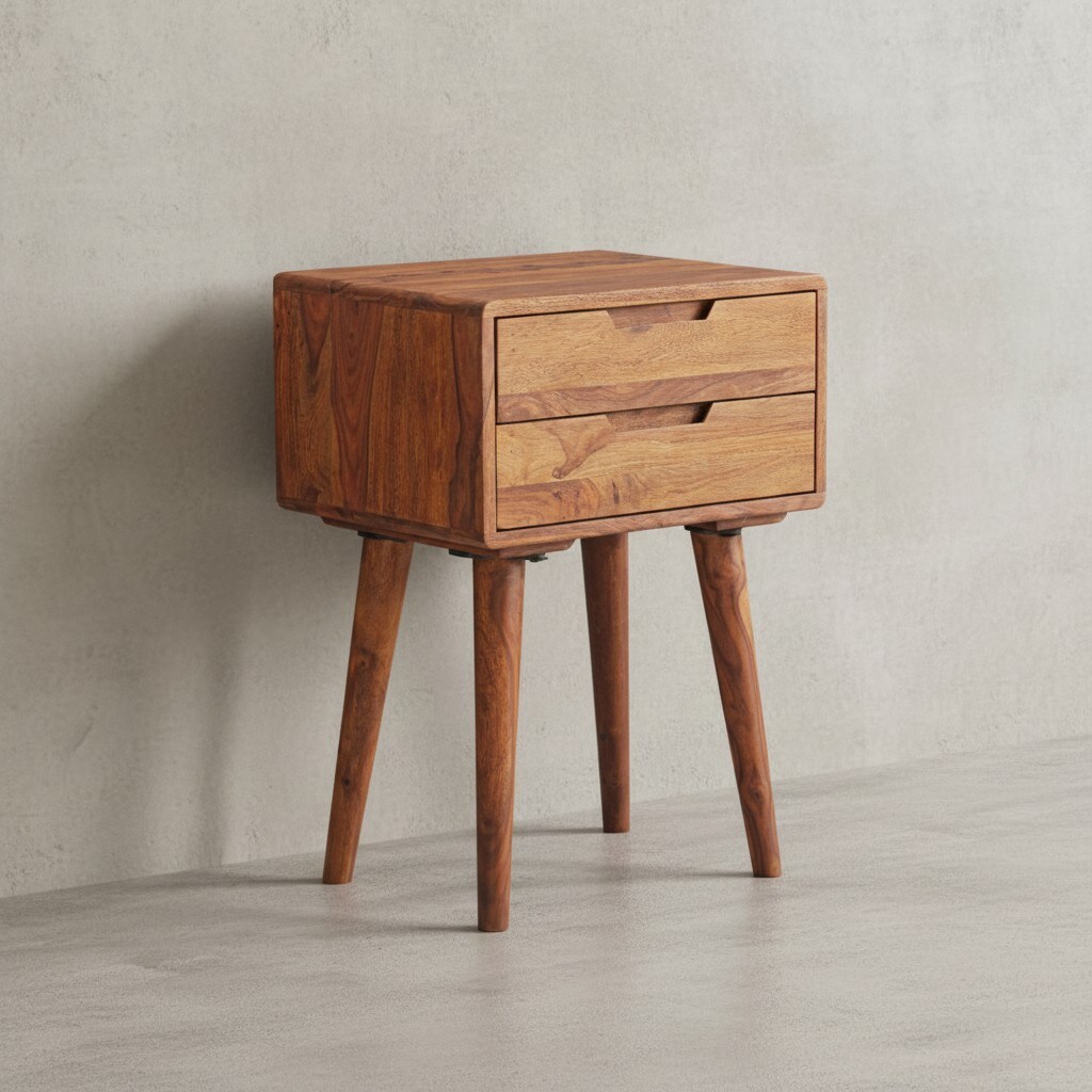 KADIMA DESIGN Massivholz Nachtkästchen im Landhaus-Stil, Sheesham, 47x66x36 cm, 2 Schubladen