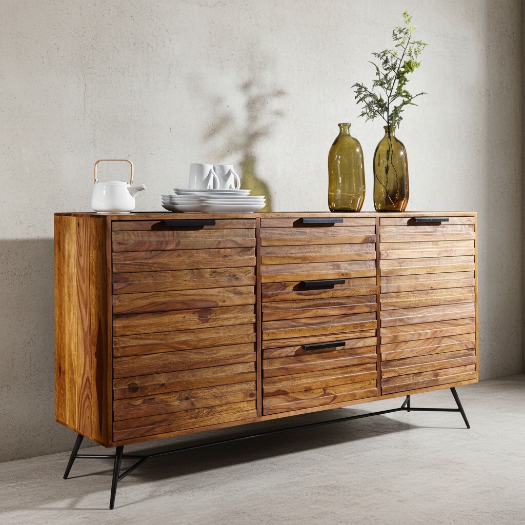 KADIMA DESIGN Sideboard FORMIO, Sheesham Massivholz, 160x40x88 cm, Industrial-Look - Bild 1
