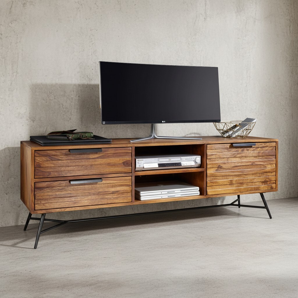 KADIMA DESIGN Lowboard NISHAN, Sheesham Massivholz, 160x54x40 cm, Industrial Design