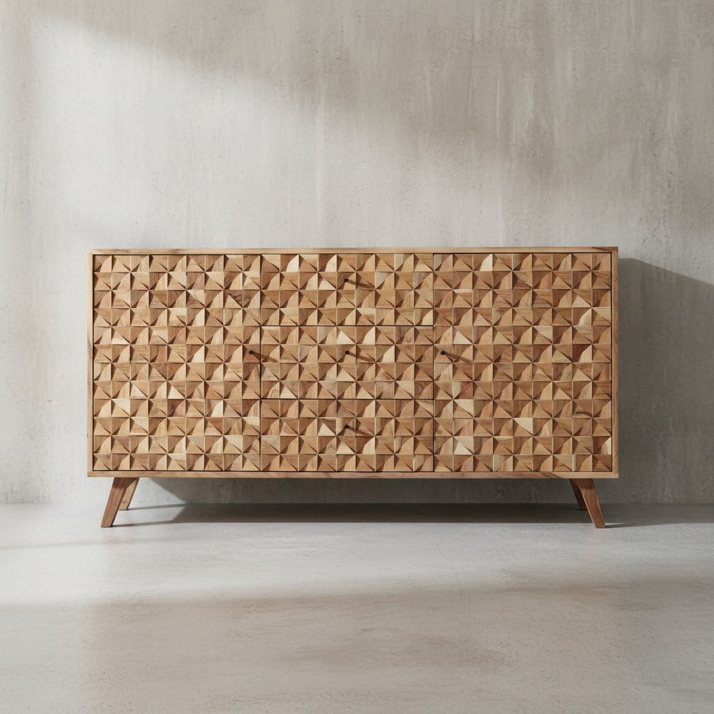 KADIMA DESIGN Sideboard ALME, Massivholz Akazie, 140x78,5x40 cm, Landhaus-Stil, 3 Schubladen & 2 T&uuml;ren - Bild 1