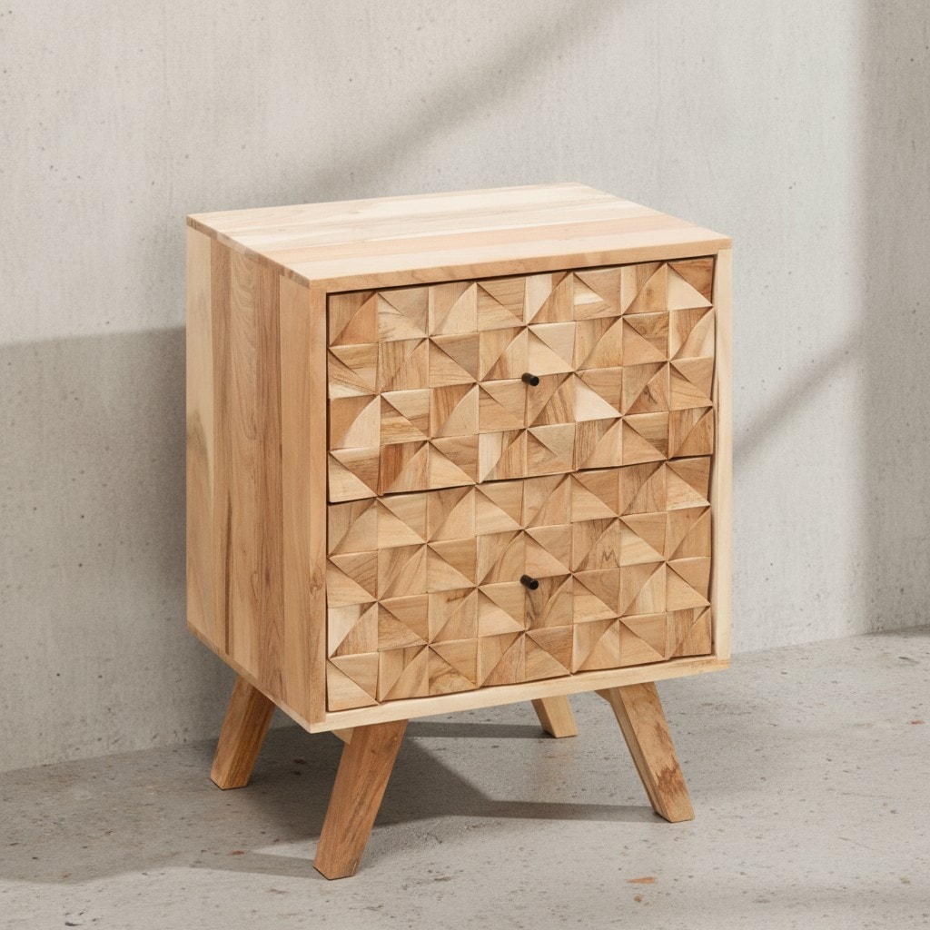 KADIMA DESIGN Handgefertigtes Nachtk&auml;stchen aus Massivholz, moderner Landhaus-Stil, 2 Schubladen - Bild 1
