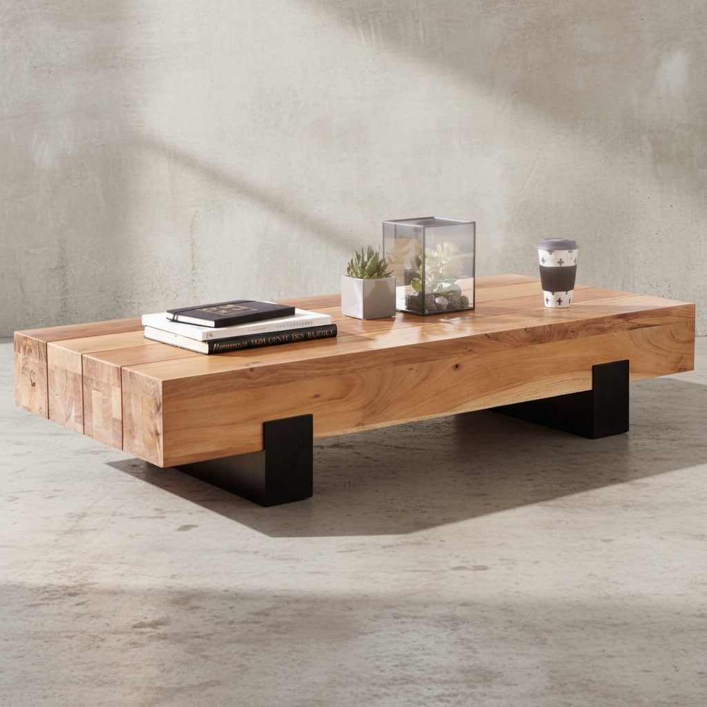 KADIMA DESIGN Couchtisch Industrie-Stil, Akazienholz & Schwarz Metall, 130x25x59 cm - Bild 1