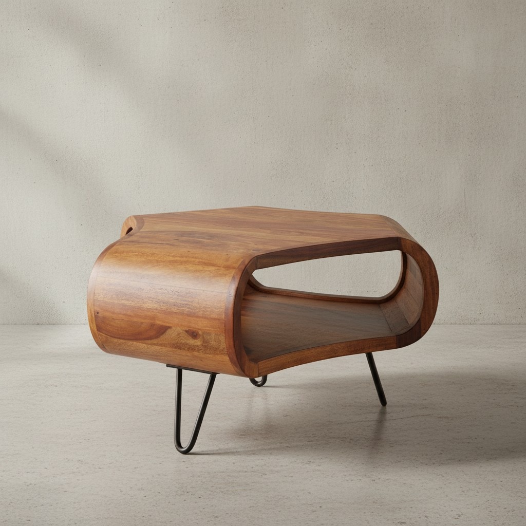 KADIMA DESIGN Massiver Couchtisch aus Sheesham Holz, Landhaus-Stil, Stauraum, 55x38x55 cm. - Bild 1