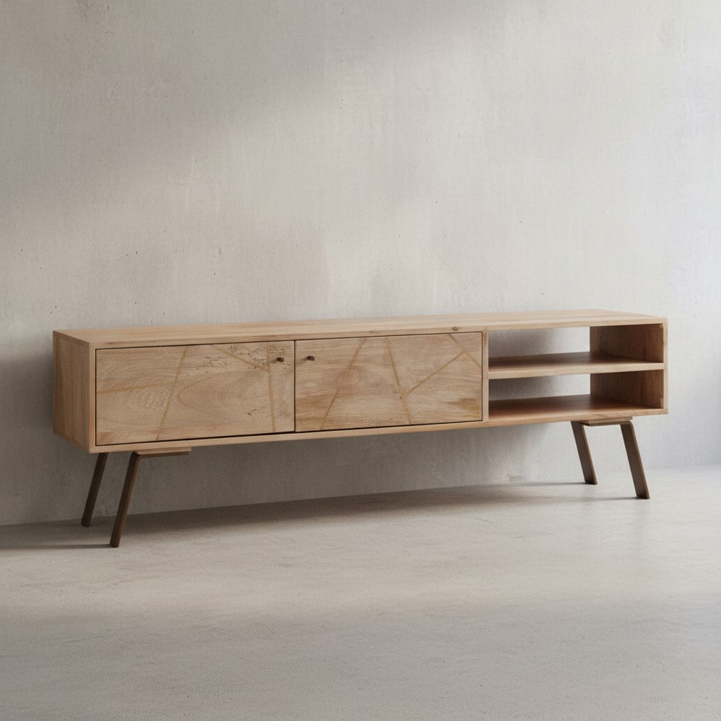 KADIMA DESIGN TV Lowboard Garda im Landhaus-Stil, f&uuml;r Fernseher bis 55 Zoll, Massivholz Mango und Metall, 145x47x35 cm. - Bild 1