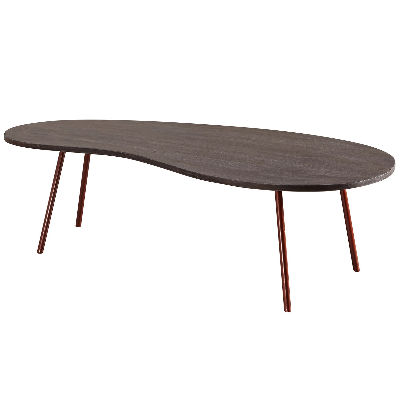 KADIMA DESIGN Retro-Couchtisch CALABRIA: Massivholz, Metallbeine, Pflegeleichte Tischplatte, Nierenform