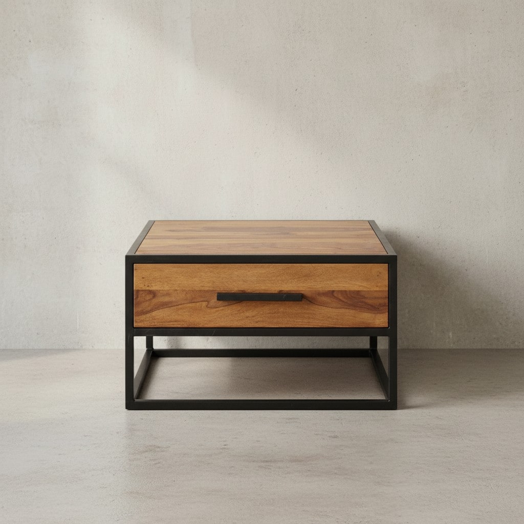 KADIMA DESIGN Industrie-Stil Couchtisch, Metall und Holz, Schublade, 50 kg Belastbarkeit.
