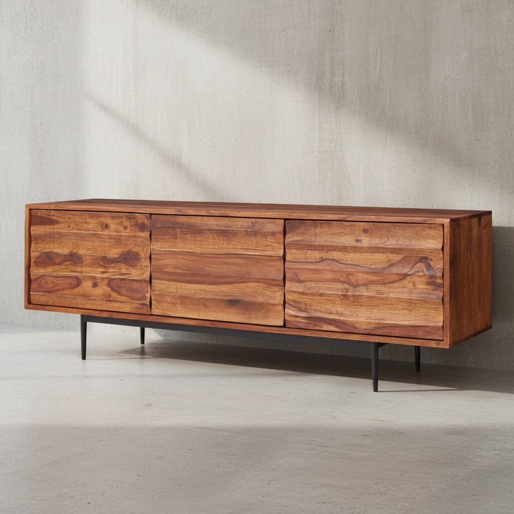 KADIMA DESIGN Industrial-Stil TV Lowboard, Massivholz und Metall, für TVs bis 55 Zoll, Handgefertigt.