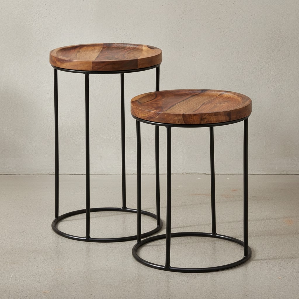 KADIMA DESIGN Massivholz Beistelltische, Industrieller Stil, Sheesham Holz und Metall, 2er Set. - Bild 1