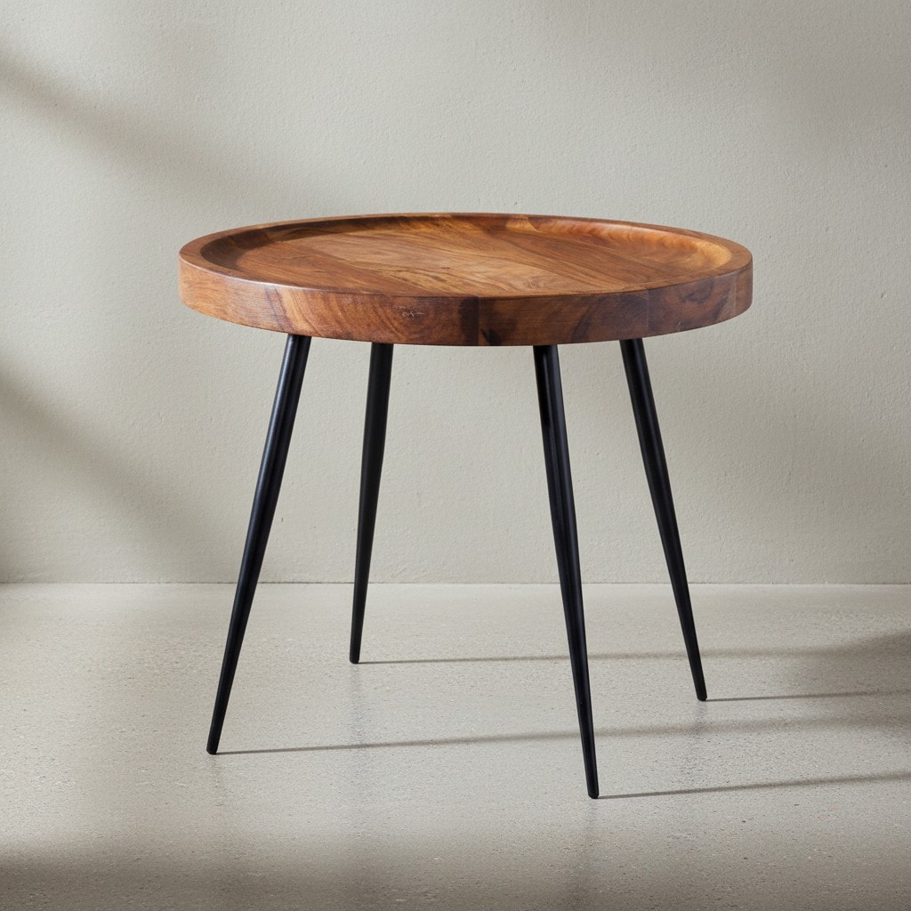 KADIMA DESIGN Massiver Beistelltisch aus Sheeshamholz und Metall, Industrial-Design, vielseitig einsetzbar, 50 kg Belastbarkeit.
