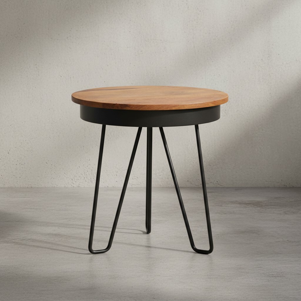 KADIMA DESIGN Sheeshamholz Metall Beistelltisch im Industrial-Stil, vielseitig einsetzbar, stabil. - Bild 1