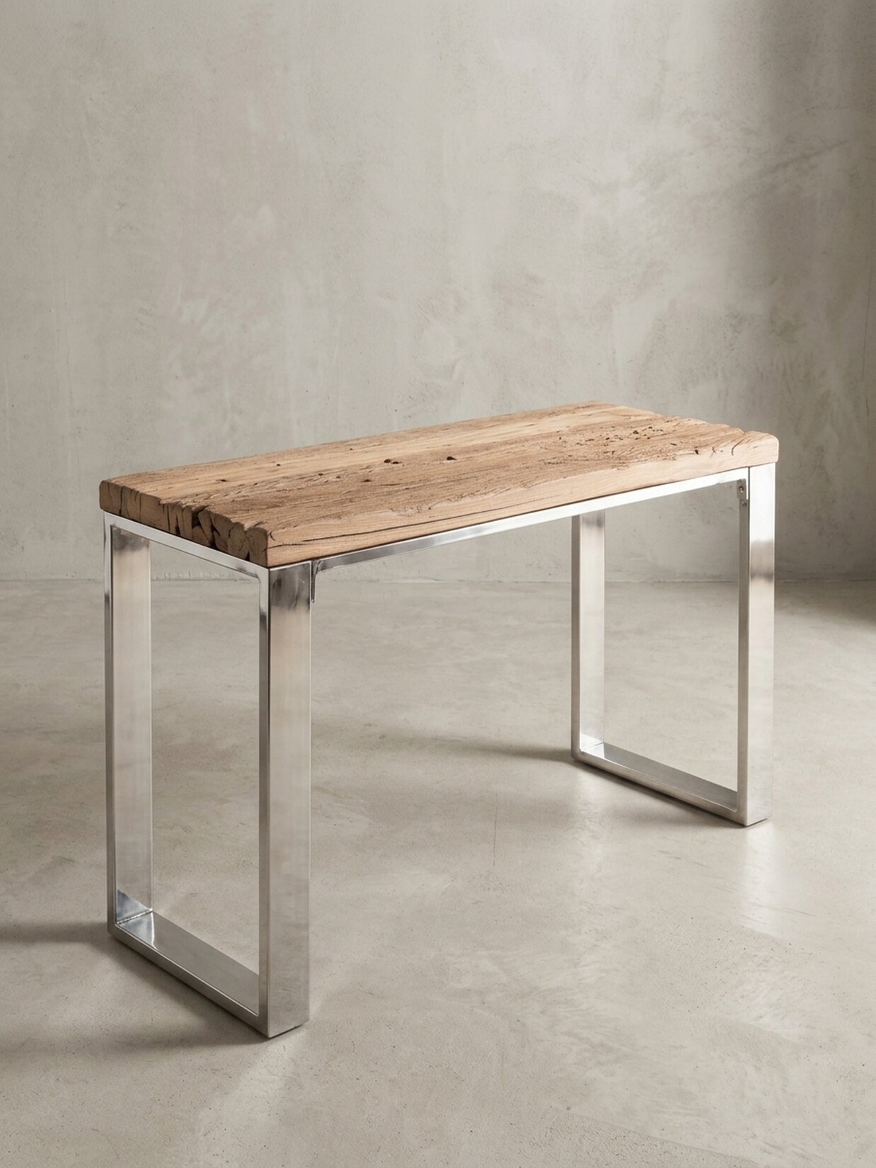 KADIMA DESIGN Industrial Konsolentisch aus Massivholz mit Metallbeinen, Upcycling-Möbelstück, 115 cm.