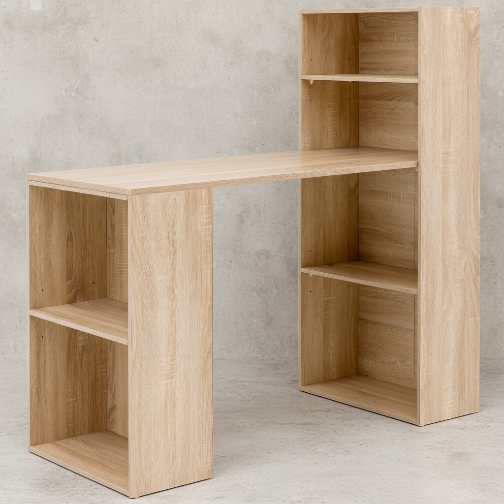 KADIMA DESIGN Schreibtisch mit Regal BRENTA: 120x120x53 cm, Spanplatten, variable Regalhöhen