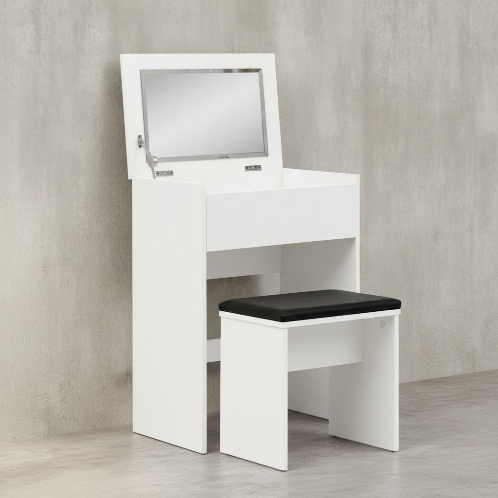 KADIMA DESIGN Moderner Schminktisch mit Klappfach und Spiegel, inklusive Hocker, Melaminharzbeschichtung