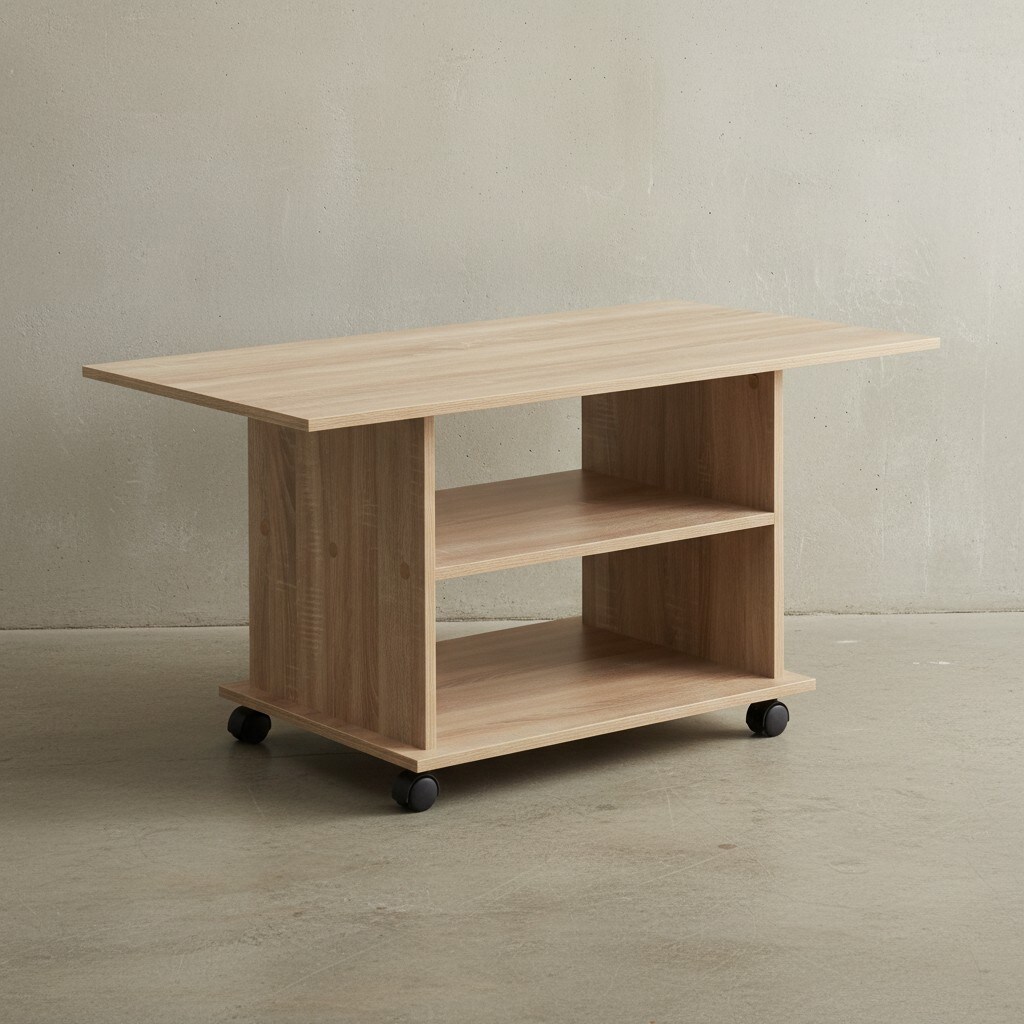 KADIMA DESIGN Couchtisch SEGRE: Stilvoll, 2 Ablagefl&auml;chen, Rollen, Melaminharzbeschichtung, 95x51x54,5 cm, Wei&szlig;/Sonoma. - Bild 1