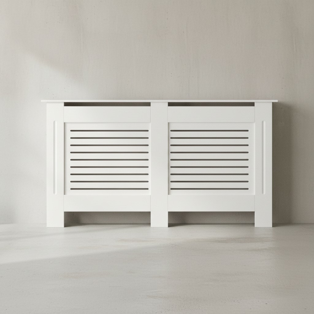KADIMA DESIGN Moderne Heizkörperabdeckung mit Lamellenmuster, Elegante Lösung zur Verbesserung der Raumgestaltung, Weiß