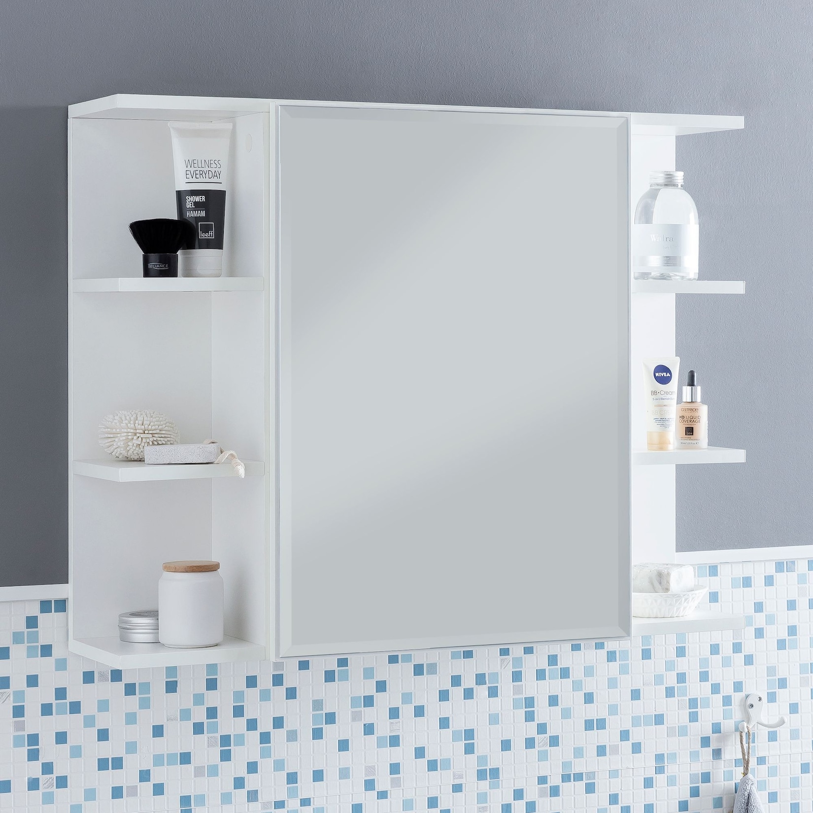 KADIMA DESIGN Moderner Hängeschrank mit Spiegel, Weiß, Wasserabweisend - Stauraum für Badezimmerutensilien