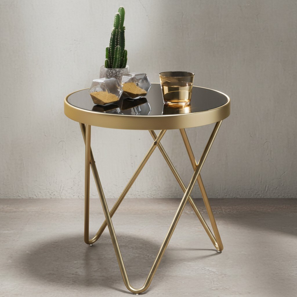 KADIMA DESIGN Eleganter Beistelltisch: Kupfer und Glas, V-f&ouml;rmige Beine, filigranes 70er-Jahre Design, pflegeleicht. - Bild 1