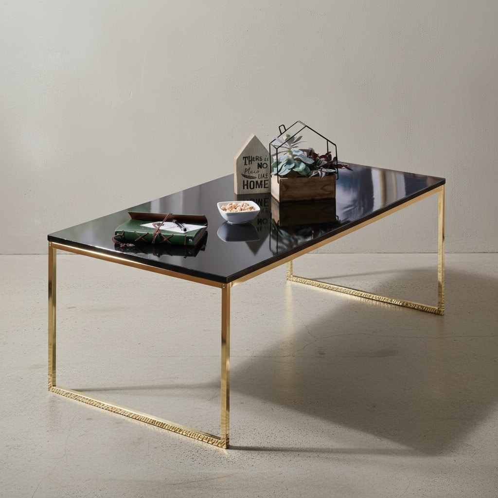 KADIMA DESIGN RIVA Couchtisch, Metall und Holz, filigrane Beine, schwarze Tischplatte, 120x45x60 cm. - Bild 1