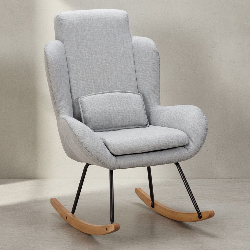 KADIMA DESIGN LAVANT Schaukelstuhl: Weiche Sitzschale, Wippfunktion, abnehmbare Polsterung, hohe Rückenlehne, Rubberwood, …