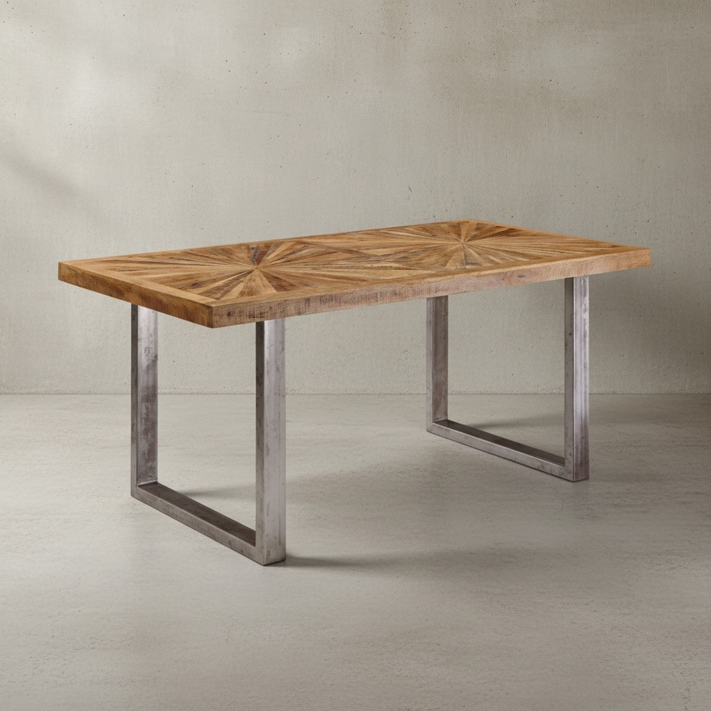 KADIMA DESIGN Rustikaler Mangoholz Esszimmertisch, 200 x 100 cm, Metallbeine, stabil, pflegeleicht. - Bild 1