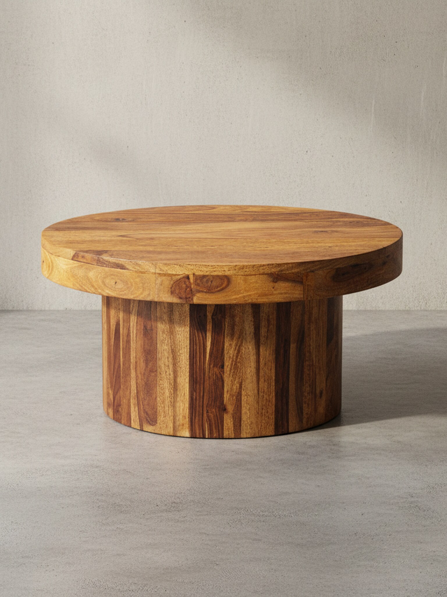 KADIMA DESIGN Massivholz Couchtisch, Sheesham, Braun Lackiert, 60x60x30 cm, robuster Sockelfu&szlig;. - Bild 1