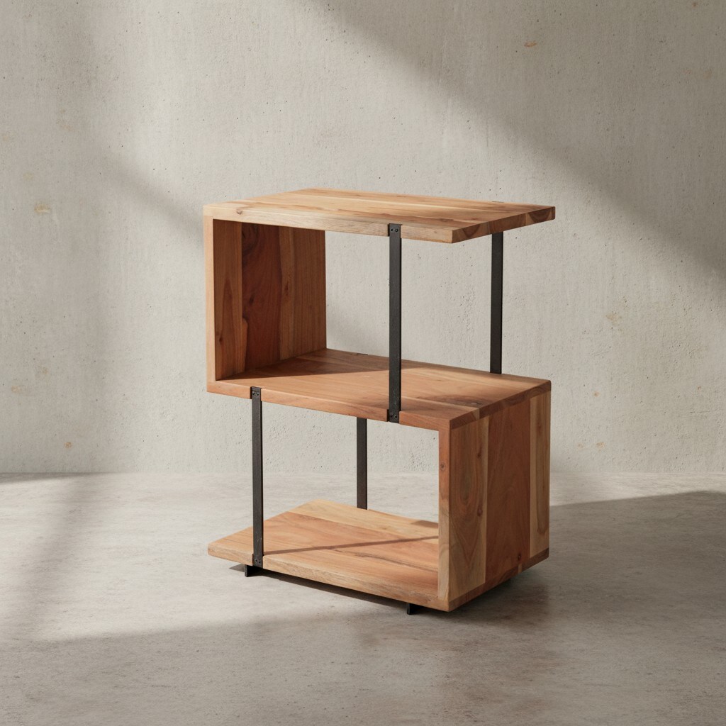 KADIMA DESIGN H&ouml;lzerner Beistelltisch in S-Form, Massivholz & Edelstahl, Modernes & Elegantes Design - Bild 1