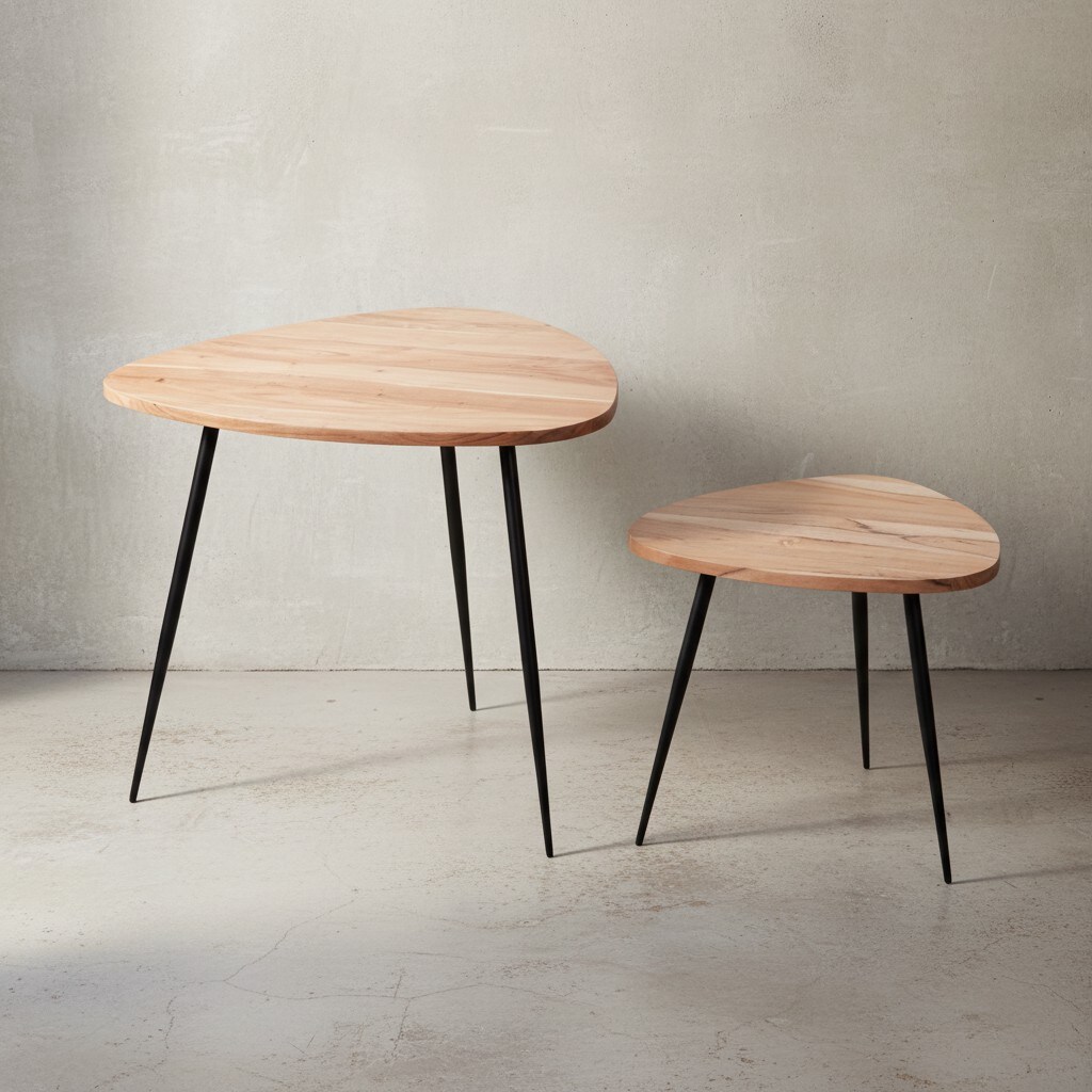 KADIMA DESIGN Industrial Style Beistelltische, 2er Set aus Holz und Metall, 60x51x60 cm und 42,5x37x42,5 cm, 30 kg/25 kg Belastbarkeit.