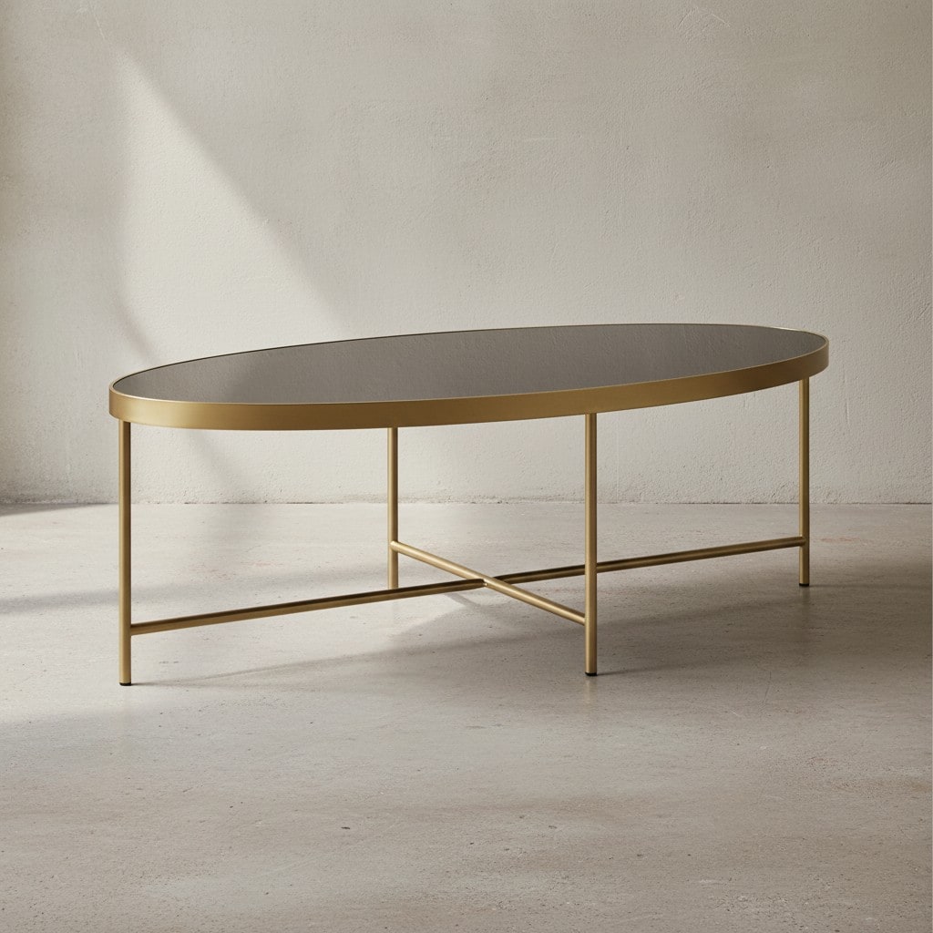 KADIMA DESIGN VILS Couchtisch, oval, Glasplatte, filigranes Metallgestell, Schwarz/Gold, 110x56 cm - Bild 1