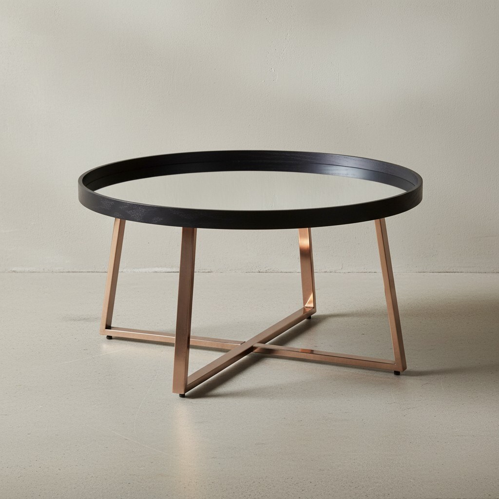 KADIMA DESIGN Couchtisch Rund Gold, Metall und Glas, eleganter Wohnzimmertisch, 78x42,5 cm. - Bild 1