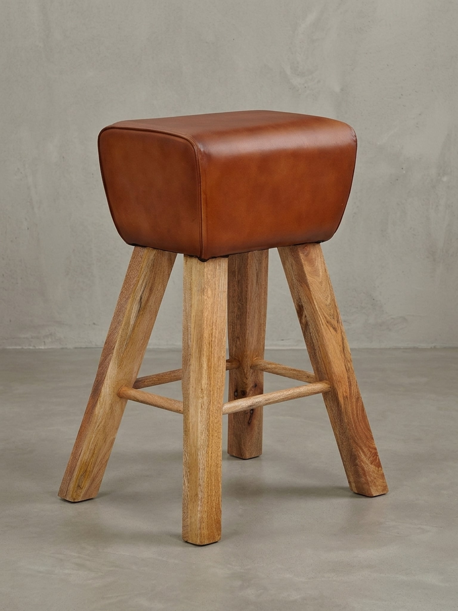 KADIMA DESIGN Sportlicher Turnbock-Barhocker, Ziegenleder und Mango Massivholz, 43x75x43 cm, dunkelbraun. - Bild 1