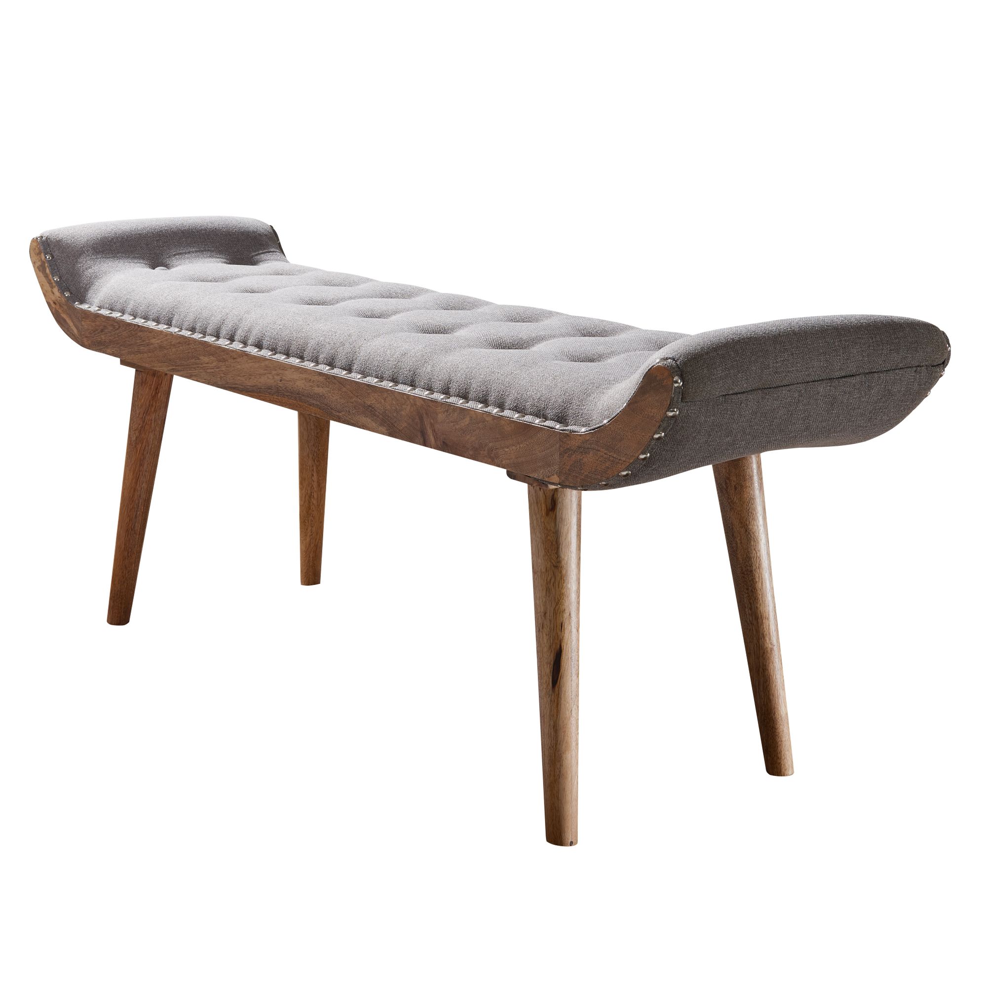 KADIMA DESIGN Sitzbank aus Massivholz und Leder/Stoff: Chesterfield-Muster, 125x50x38 cm, Lederpolsterung, Massivholzbeine. - Bild 1