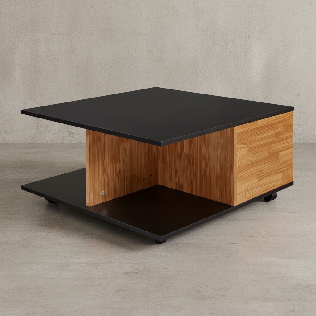 KADIMA DESIGN Couchtisch RAPIDO: 70x70x36,5 cm, 2 Schubladen, Rollen, Melaminharzbeschichtung, Weiß/Anthrazit.