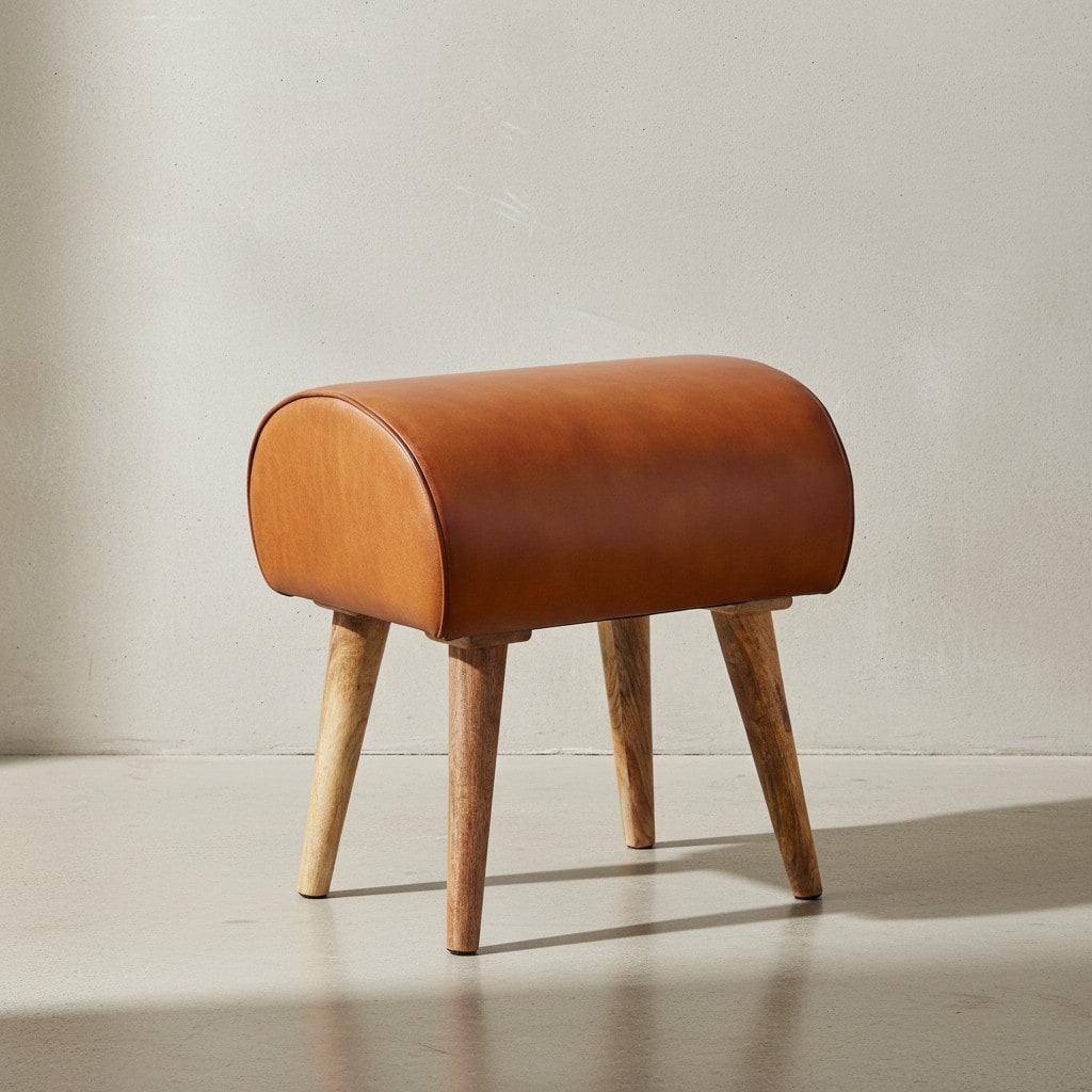 KADIMA DESIGN Echtleder Sitzhocker aus Massivholz, Braun, 45x53x40 cm, 120 kg Belastbarkeit.