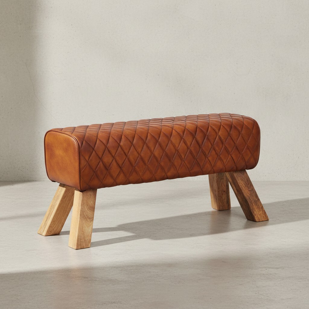 KADIMA DESIGN Extravagante Echtleder-Sitzbank mit massivem Mango Holz, Moderner und stilvoller Blickfang