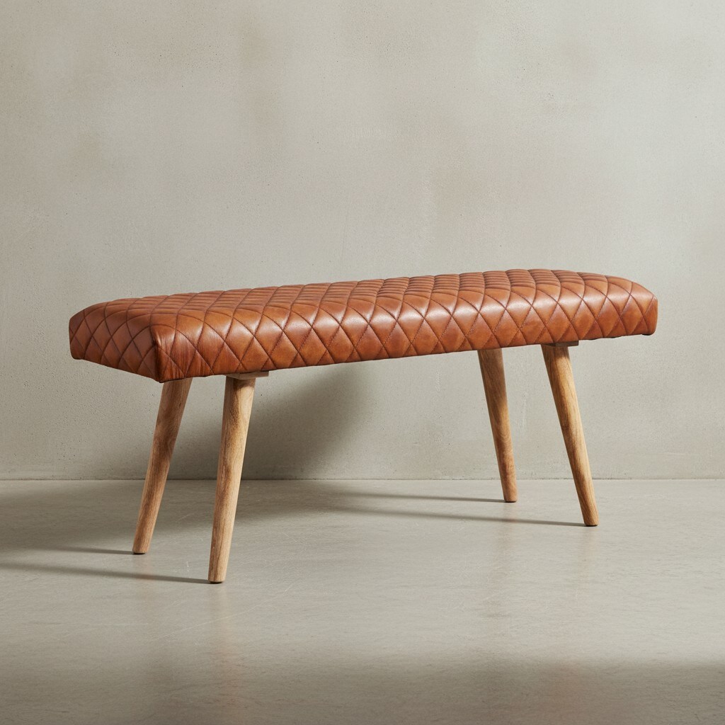 KADIMA DESIGN Springbock-Lederbank, Elegante Sitzbank aus Massivholz und hochwertigem Echtleder