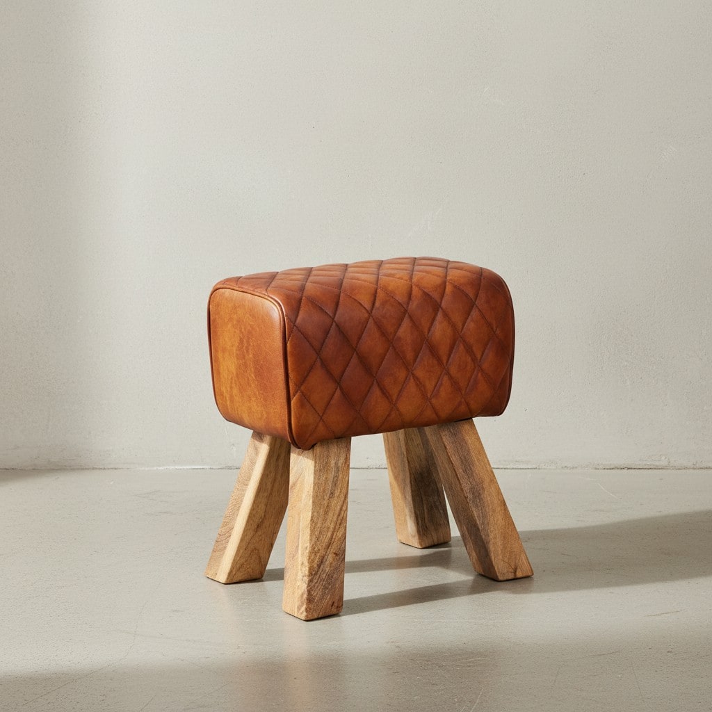 KADIMA DESIGN Exklusiver Sitzhocker aus Echtleder mit Rautenmuster, Stilvolles und strapazierf&auml;higes M&ouml;belst&uuml;ck - Bild 1