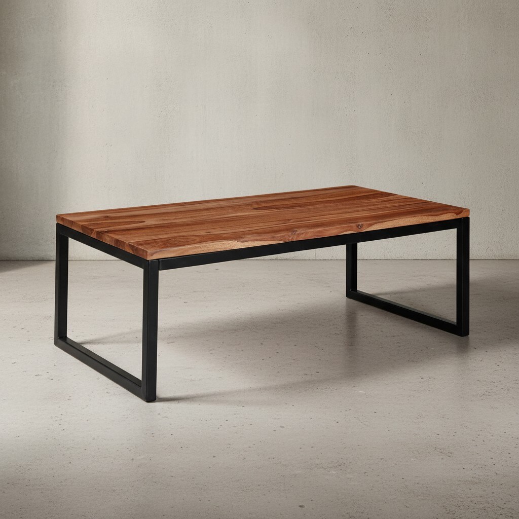 KADIMA DESIGN Industrie-Stil Couchtisch aus massivem Sheesham-Holz, Unikat mit stilvoller Maserung