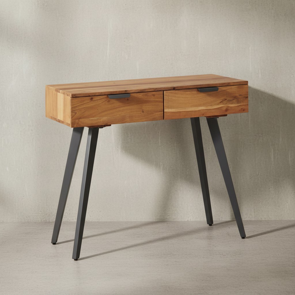 KADIMA DESIGN Massivholz Konsolentisch mit Metallbeinen, Stilvolles Unikat für Zuhause