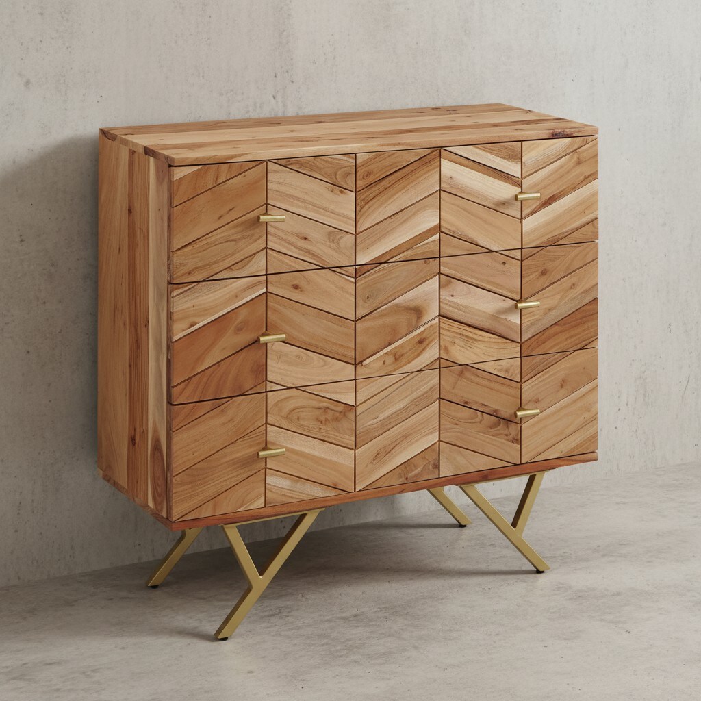 KADIMA DESIGN Rustikales Sideboard mit au&szlig;ergew&ouml;hnlichem Muster, Akazie Massivholz, Landhausstil - Bild 1