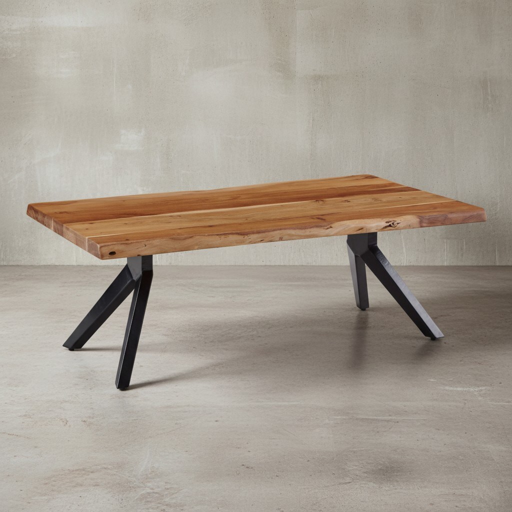 KADIMA DESIGN Couchtisch mit Baumkanten, Massivholz Akazie und pulverbeschichteter Edelstahl, Robustes Unikat