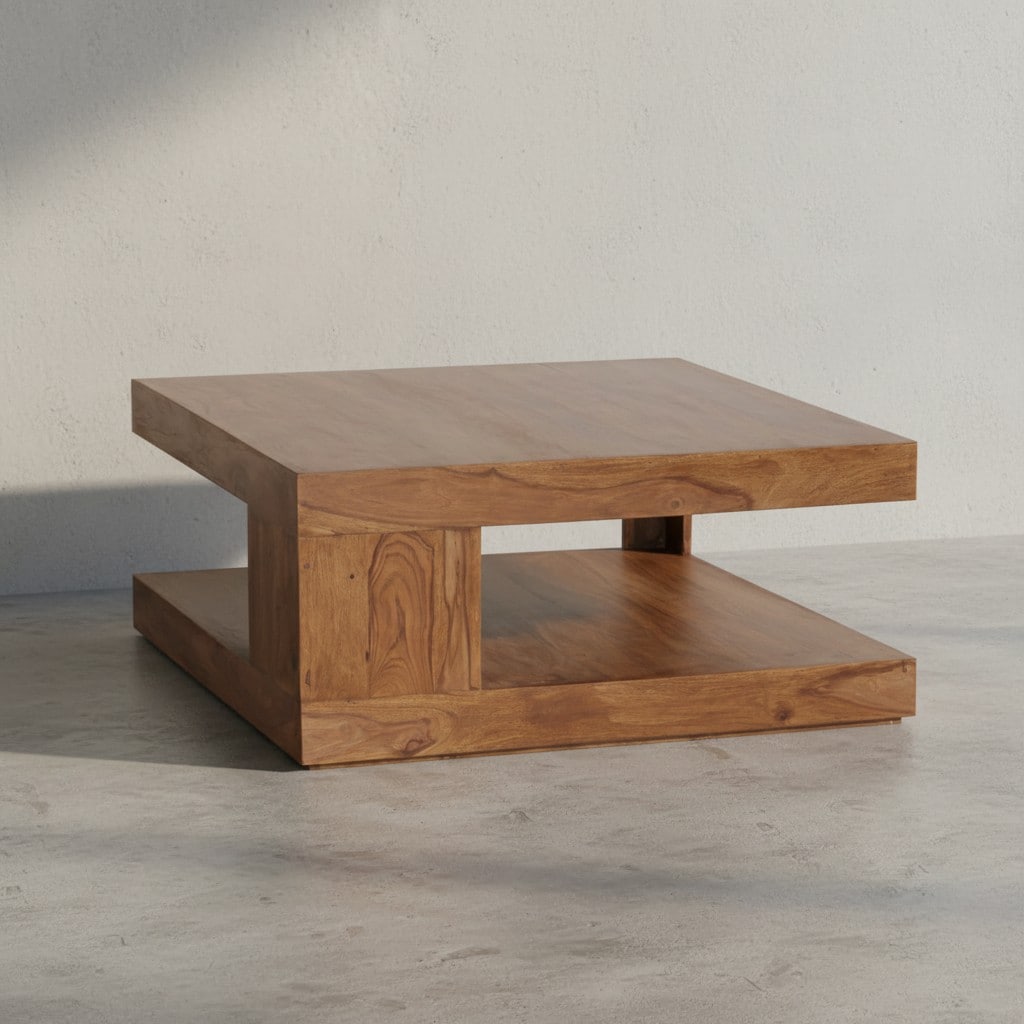 KADIMA DESIGN Sheesham Wohnzimmertisch Massiv, Quadratisch, 90x90 cm, Einzigartiges Unikat - Bild 1