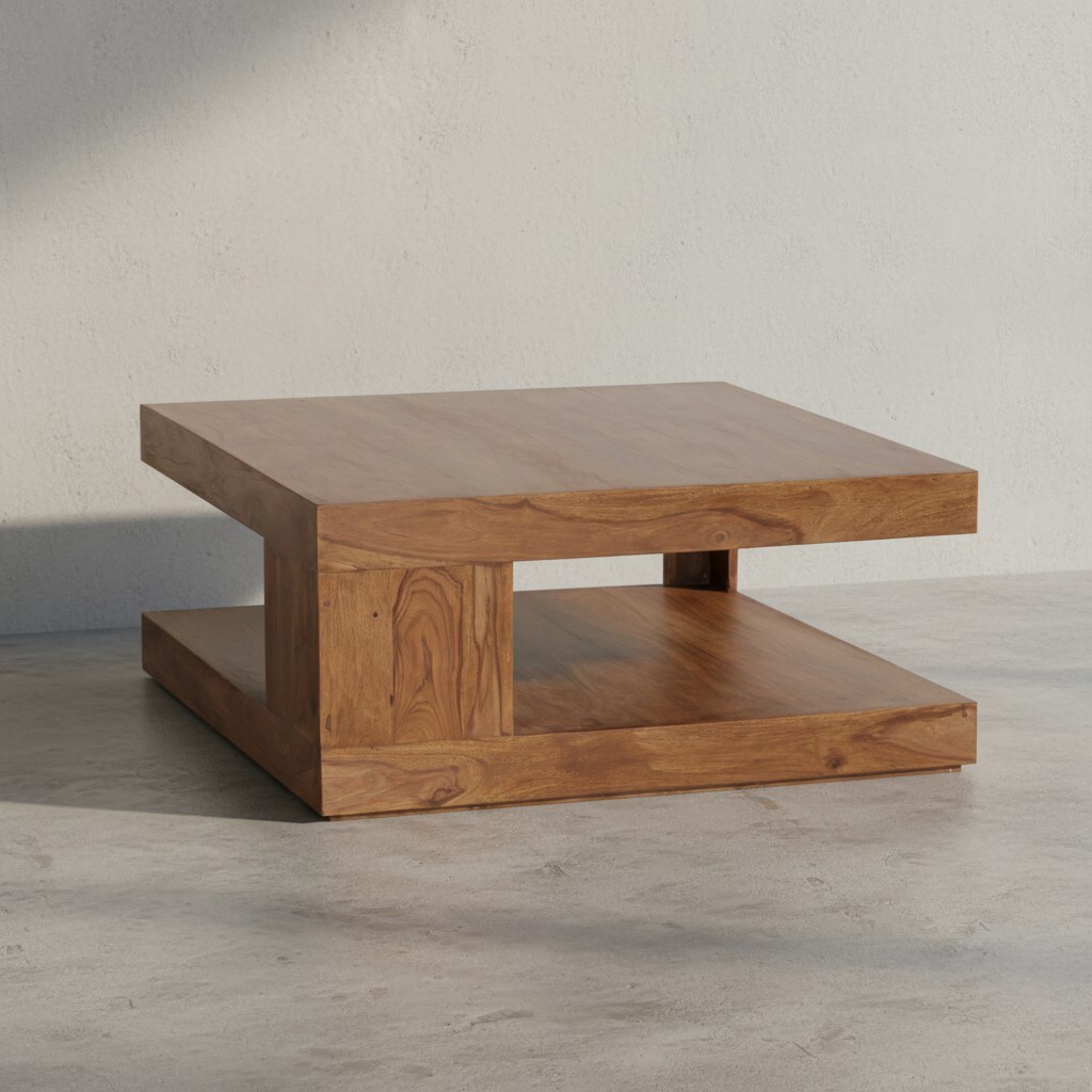 KADIMA DESIGN Sheesham Wohnzimmertisch Massiv, Quadratisch, 90x90 cm, Einzigartiges Unikat